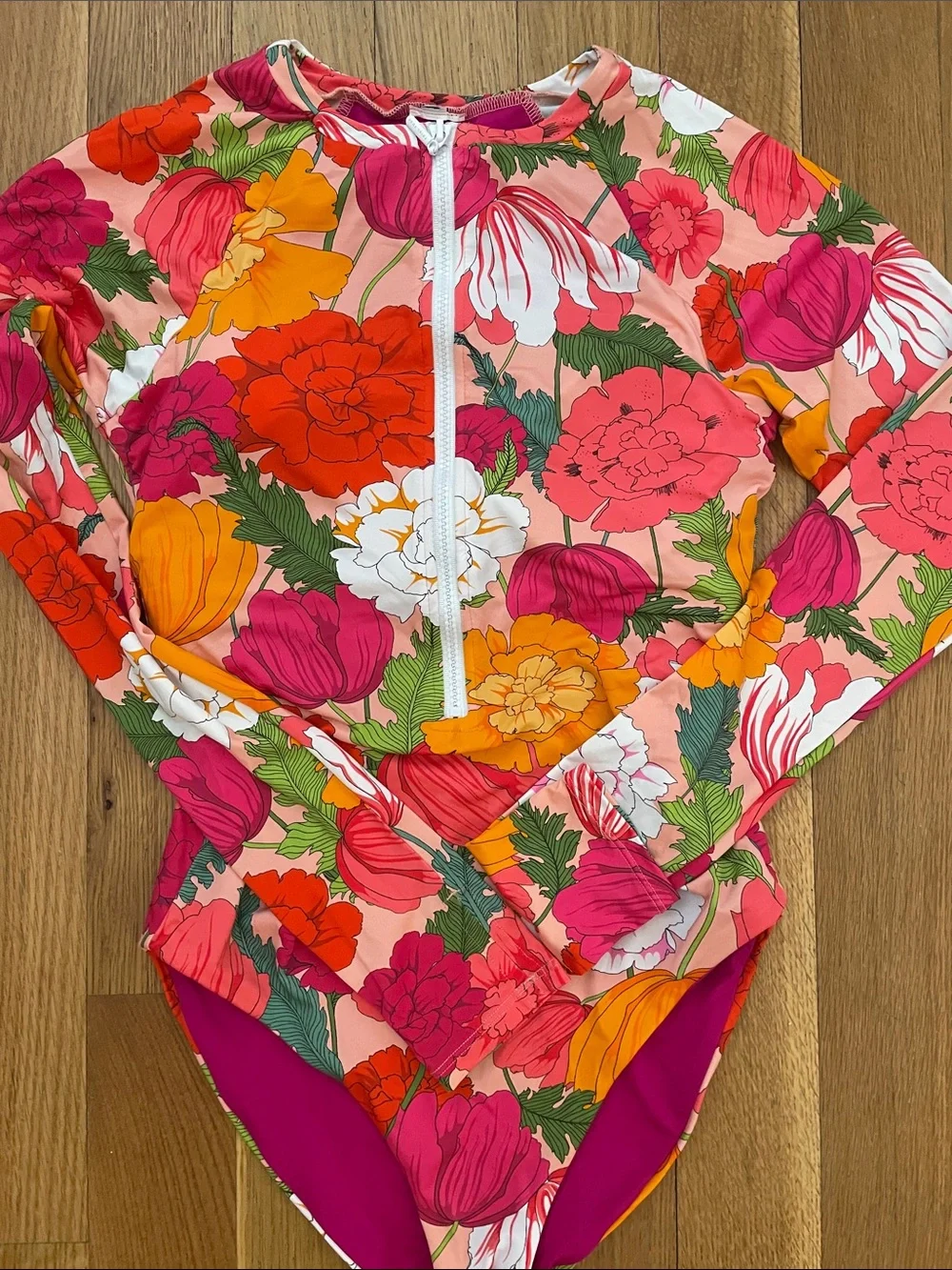 Trina Turk Pink Orange Floral Set Rash Guard and Semi Sheer Pants S/M - Picture 7 of 14